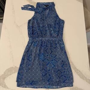 Banana Republic Damask Sleeveless Halter Neck ALine Midi Dress Women's 6 Blue